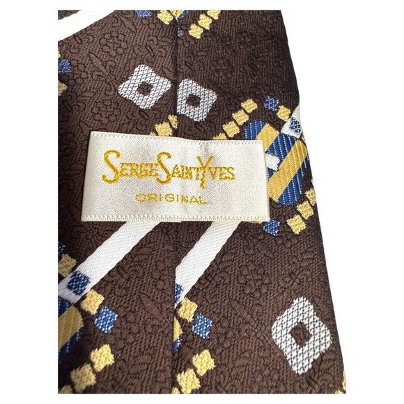 Vintage Serge Saint yves  Gentlemen Paris Brown Pale‎ Blue and Yellow men's - Picture 2 of 3